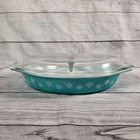 Vintage Pyrex Blue Snowflake 1.5 Quart Divided Casserole Dish With Lid