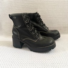 Skechers Black Leather Y2K Stitching Grunge C...
