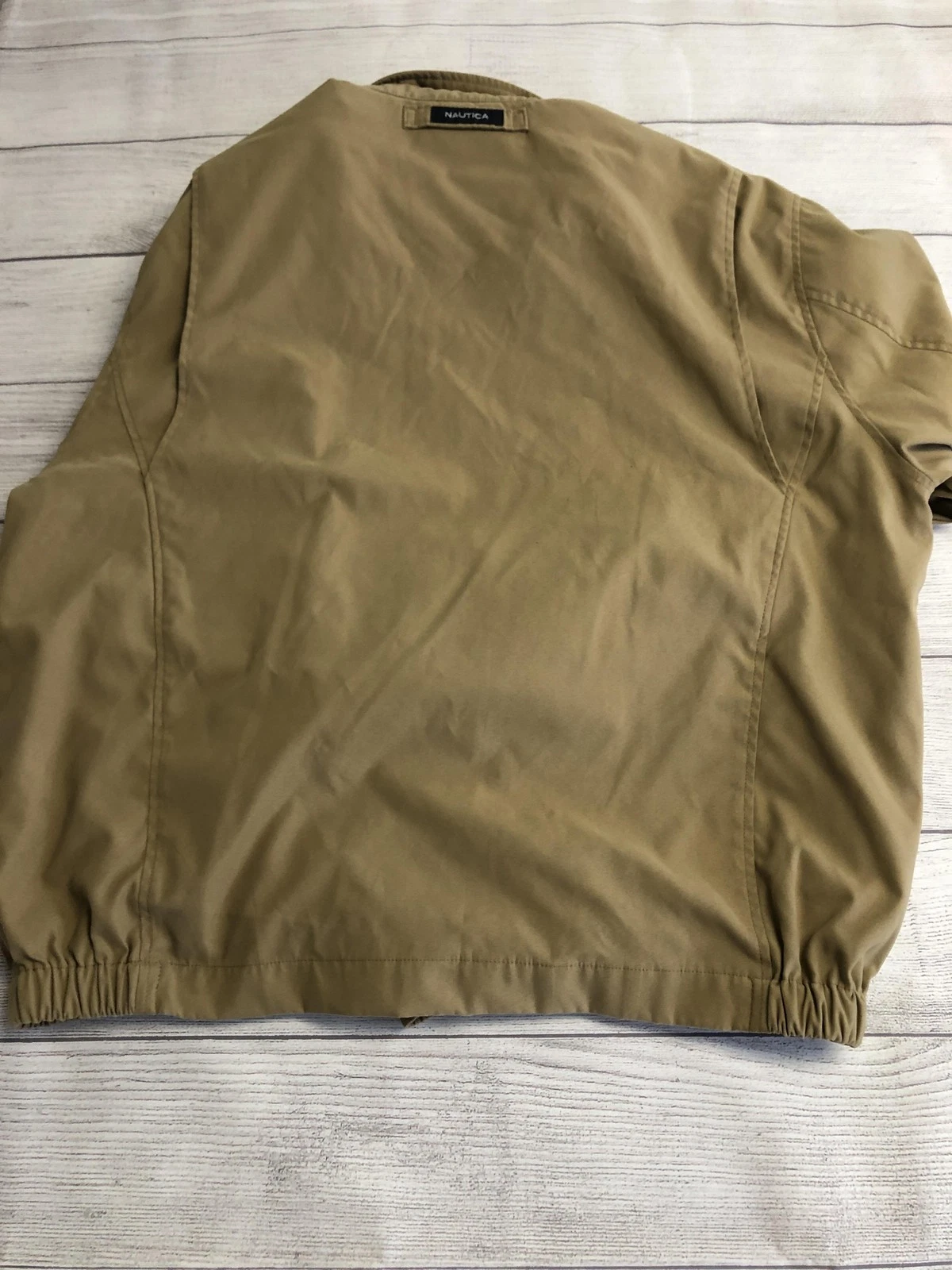 Nautica Jacket Mens Medium Khaki Bomber Zip Front Plaid Lined Logo image 9