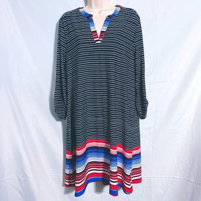 New Directions Dark Blue Striped Dress Size XL