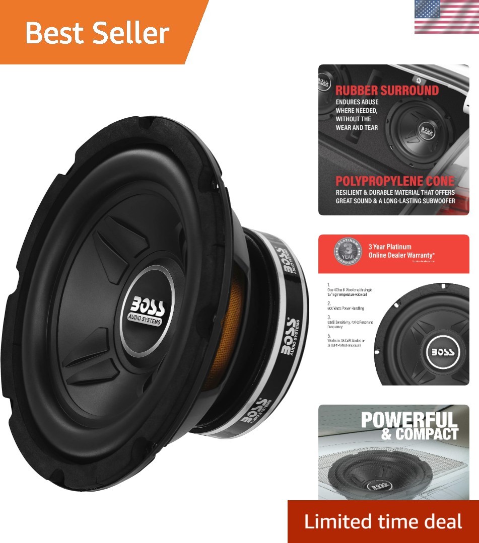 8 Inch Car Subwoofer - 600 Watts Maximum Power, Single 4 Ohm
