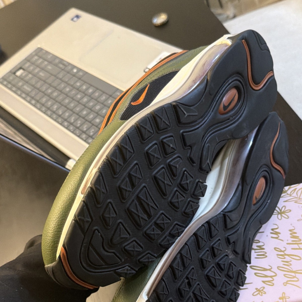 Nike Air Max 97 Green Orange Black Lace Up Men's Running Sneakers