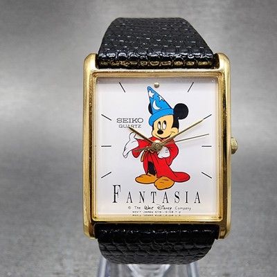 Seiko Mickey Mouse Fantasia Tank Watch Men 25mm White Dial Gold