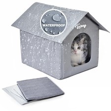 Insulated Outdoor Cat House with 4 Bonus Insulation Sheets - Grey Modern