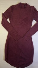 Fashion Nova Faux Suede Mini Dress Burgundy XS Long Sleeve Tulip Hem