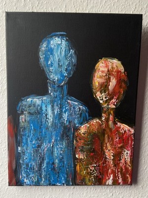 Abstraktes modernes figuratives Gemälde von Figuren auf Leinwand