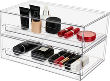 Clear Stackable Storage Drawers,2 Pack Plastic Organizers Bins for Makeup Organi