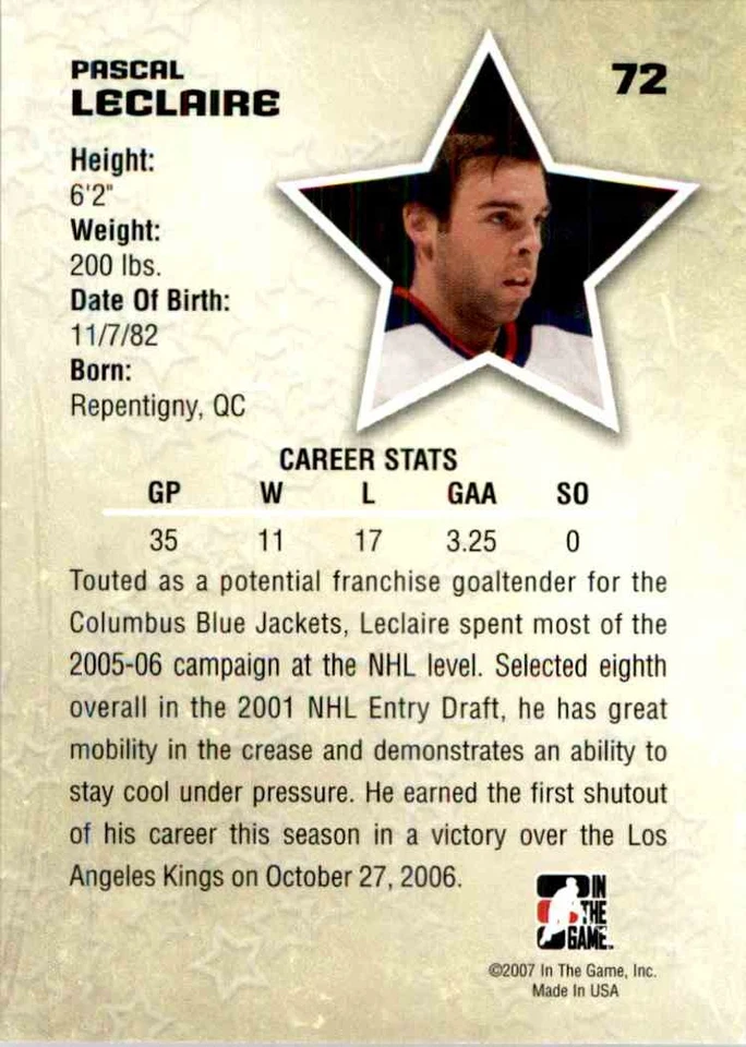 2006-07 In The Game Between The Pipes Pascal Leclaire #72 - Image 2 of 2