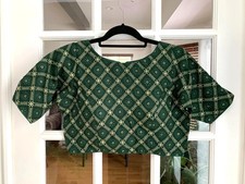 Green Printed Checkered Readymade Choli Blouse For Saree And Lehenga
