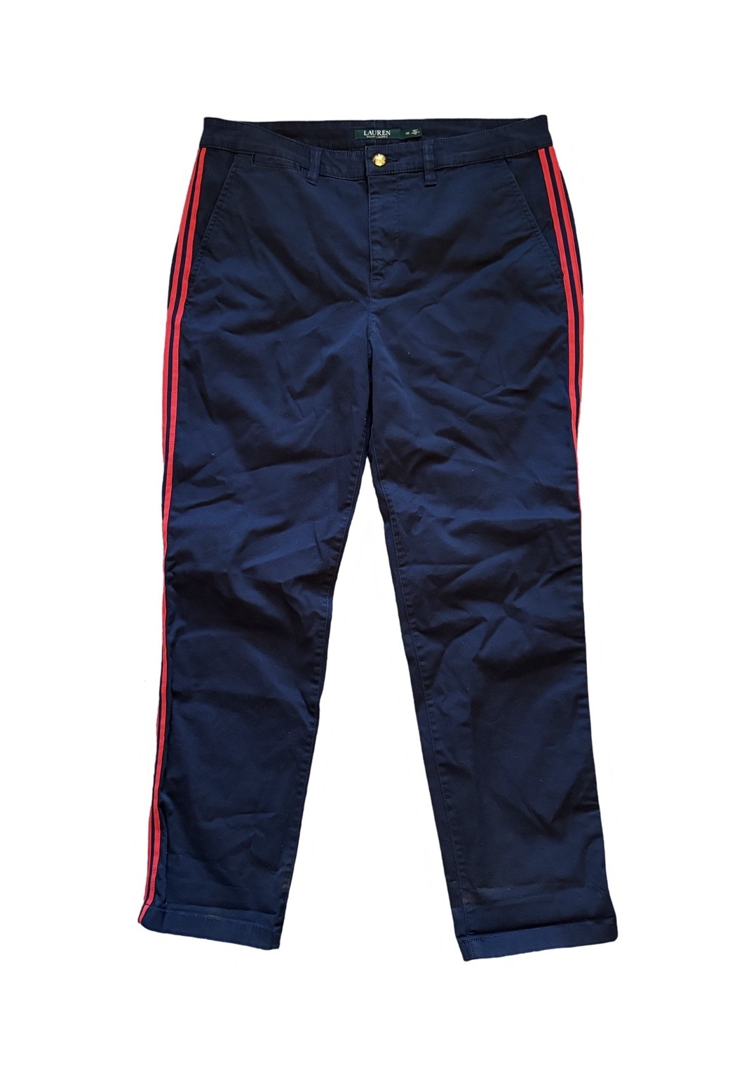 Lauren Ralph Lauren Navy Blue Pants Women's Size 10 Red Stretch Stripes Gold VTG