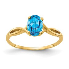 14k Yellow Gold 7x5mm Oval Cut Blue Topaz Solitaire Engagement Ring Size 6