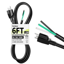 6 Ft 12/3 Appliance and Power Tool Cord, 12 AWG 3 Prong Black Heavy Duty Replace