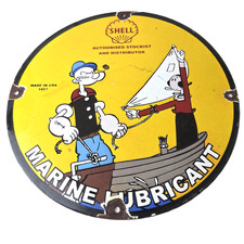 Vintage Shell Gasoline Sign - Popeye & Olive Gas Service Station Porcelain Sign