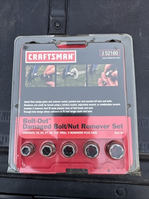 #ad Sears Craftsman USA Nos 5pc Bolt Out Damaged Nut Remover Set In Case 52160 $32.95