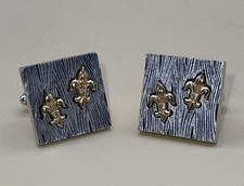 VTG MCM 1950's Raised Gold Tone Fleur De Lis On Silver Tone Blocks Cufflinks