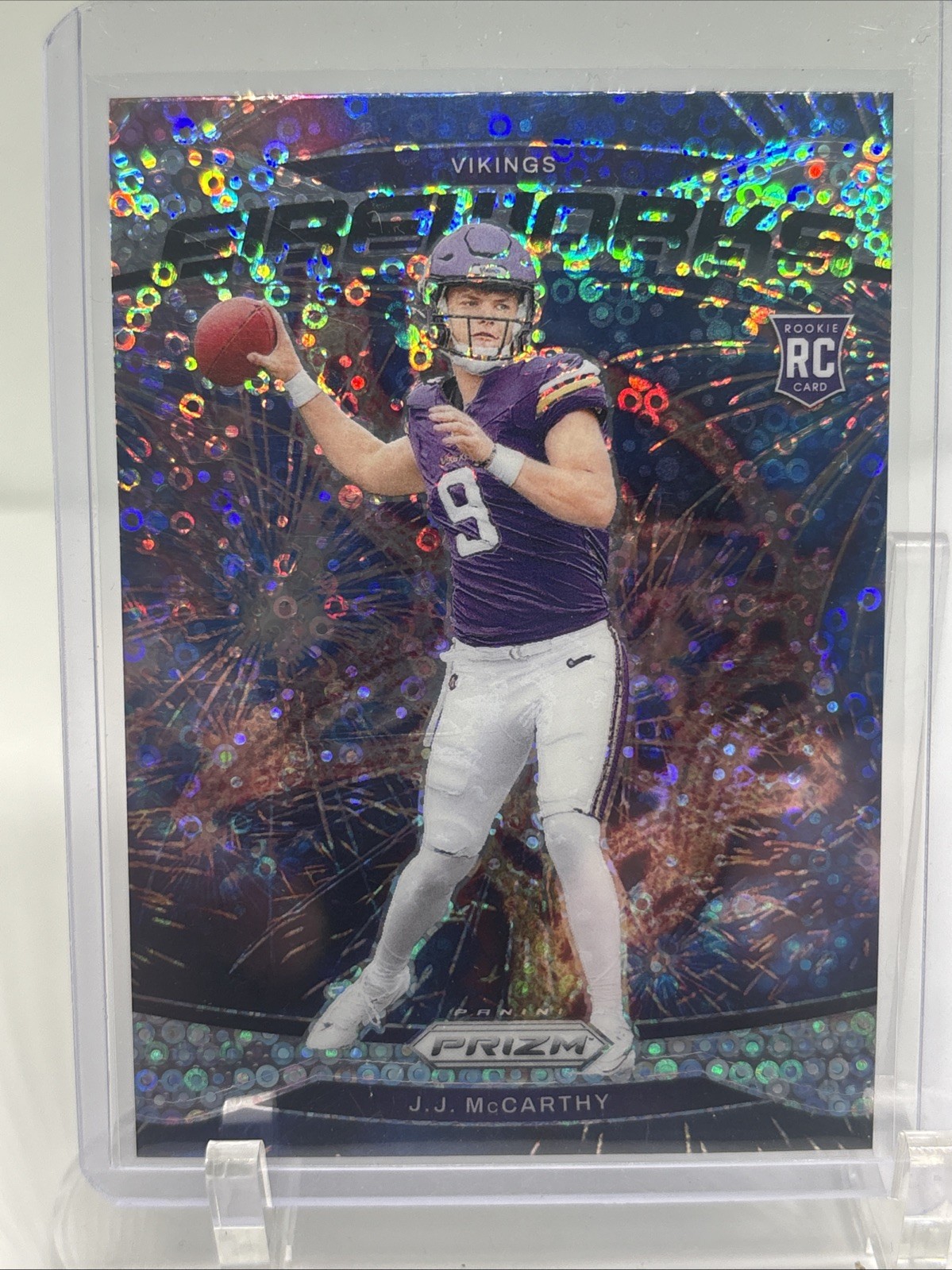 2024 Panini Prizm - Fireworks J.J. McCarthy #18 No Huddle Prizm (RC)