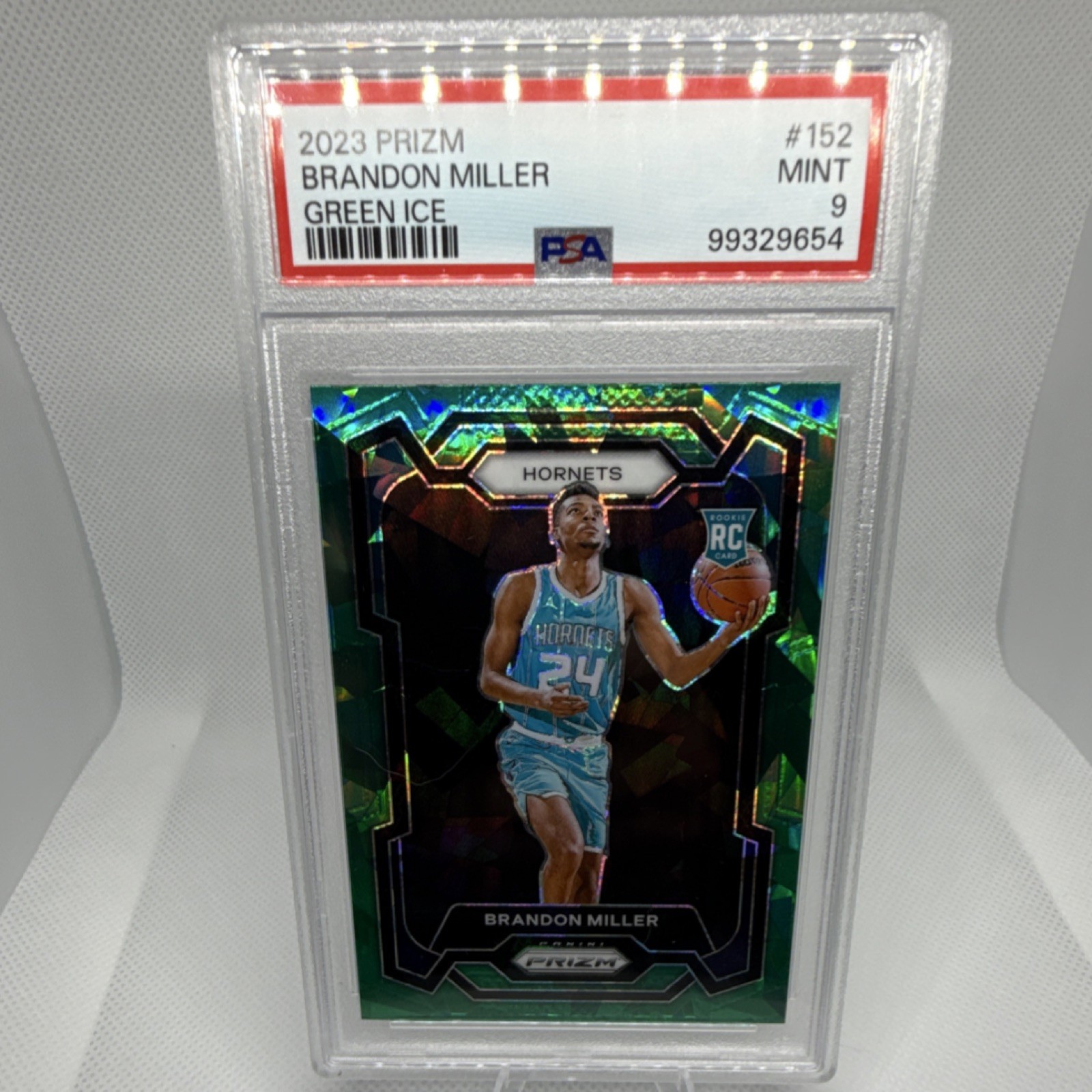 2023-24 Panini Prizm Brandon Miller #152 Green Ice Prizm Rookie Hornets PSA 9