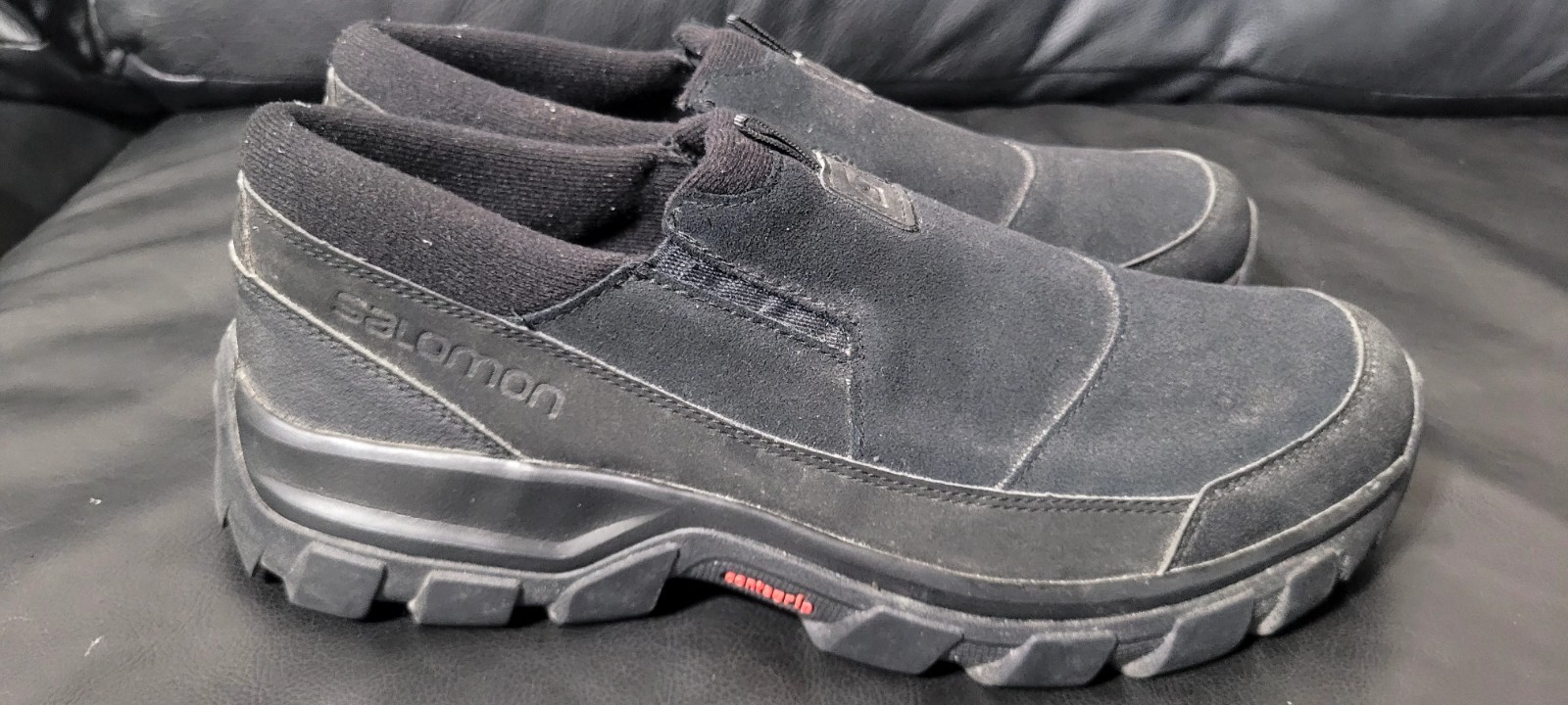 Salomon Zoccoli da Neve Scarpe Uomo 10.5 Nero Scamosciato Mocassino Slip On Escursionismo Contragrip