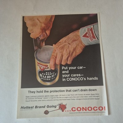 Original 1960 Conoco Motor Oil Print Ad ''Hottest Brand Going'' Continental Oil Co