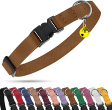 Breakaway Cat Collar with Bell - Leather Adjustable Kitten Collars with Safety Q