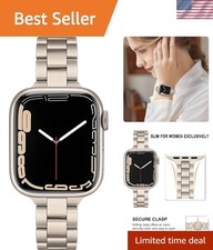 Elegant Slim Stainless Steel Band for Apple Watch Series 10-6 - Starlight Color
