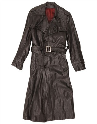 Vintage Damen Zweireiher Ledermantel IT 48 XL Schwarz KB01