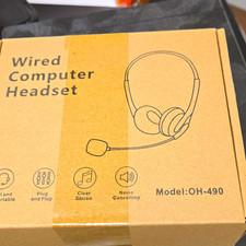USB Wired Computer Headset OH-490 Black Noise Cancellation Plug Play Boom Mic