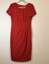 Planet Red Floral Lace Sheath Midi Dress Lined Round Neck Short Sleeve 12