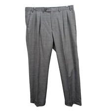 Chaps Men's Pleated Wool Dress Pants Sz 38x32 Gray Tailored Casual Career Preppy