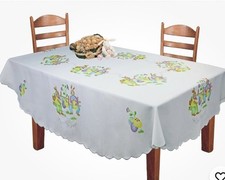 Creative Linens Easter Bunny Egg Fabric Tablecloth 68x84" OVAL, White
