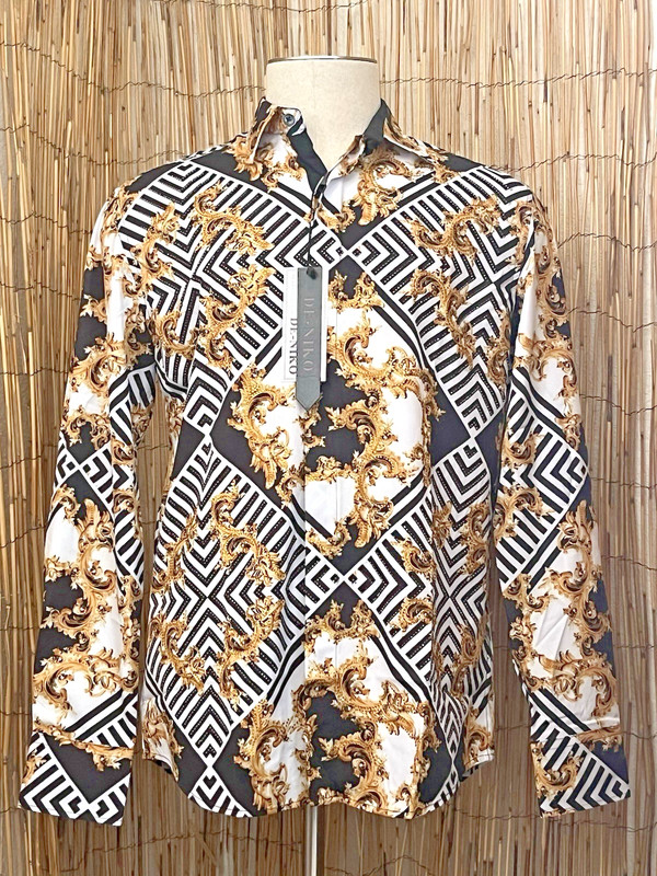 De-Niko Mens LS Button Up Shirt-Medium-NWT-Modal Spandex Blend