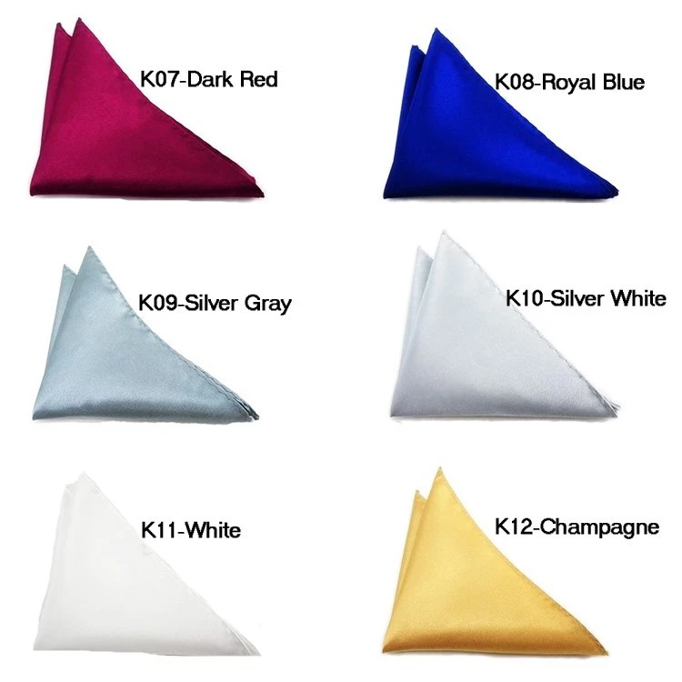 10 PCS Men Satin Solid Plain Wedding Party Hanky Pocket Square Handkerchief - Image 3 of 4