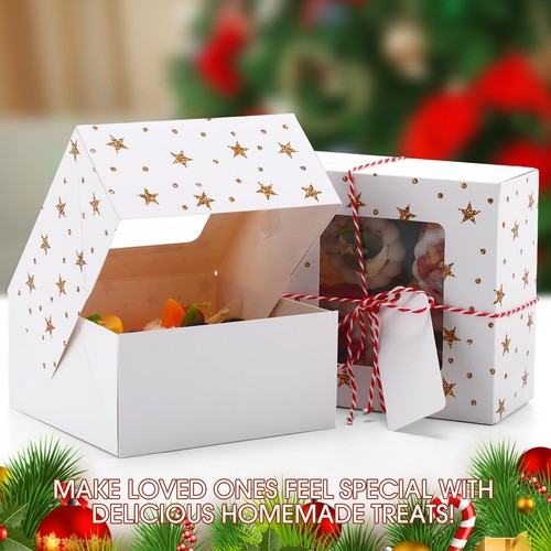 60 Pcs White Cookie Boxes with Window 6 x 6 x 3 Inch Gold Star Bakery Boxes T... - Picture 5 of 7