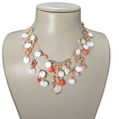 Stephan & Co Women's Floating Charms Shell Orange Gold Plated Necklace NWT