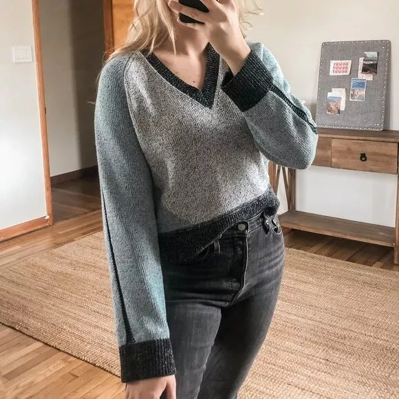 Derek Lam 10 Crosby V Neck Colorblock Oversized Designer Navy Knit