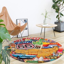 U.S. Route 66 America Print Foldable Round Floor Mat Rug Non-Slip Backing Carpet