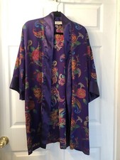 Vintage Victoria Secret Gold Label Purple Rose Paisley Kimono Robe One Size