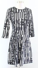Trina Turk Leoti Black White Printed Knit A Line Flared Mini Dress Sz S Abstract