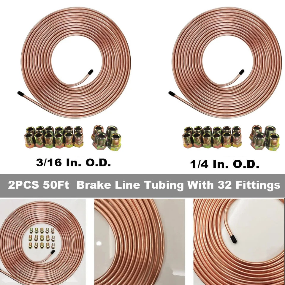 Kit de tubería de línea de freno de hierro cobre 3/16" 1/4" OD 50 pies rollos de bobina anticorrosión Foto 2 de 4