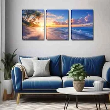 3pcs Beach And Sunrise Wall Art Canvas Framed 50x70cm