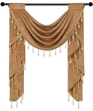 ELKCA Bronze Chenille Waterfall Valance for Living Room, Single Swag Vala