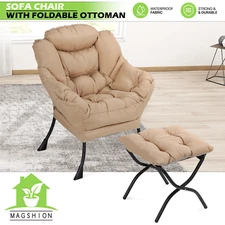 Beige Lazy Chair Modern Sofa Chair Recliner Chair Living Room w/Foldable Ottoman