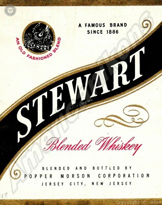 Stewart Blended Whiskey NEW Metal Sign: Popper Morson Co., Jersey City, NJ
