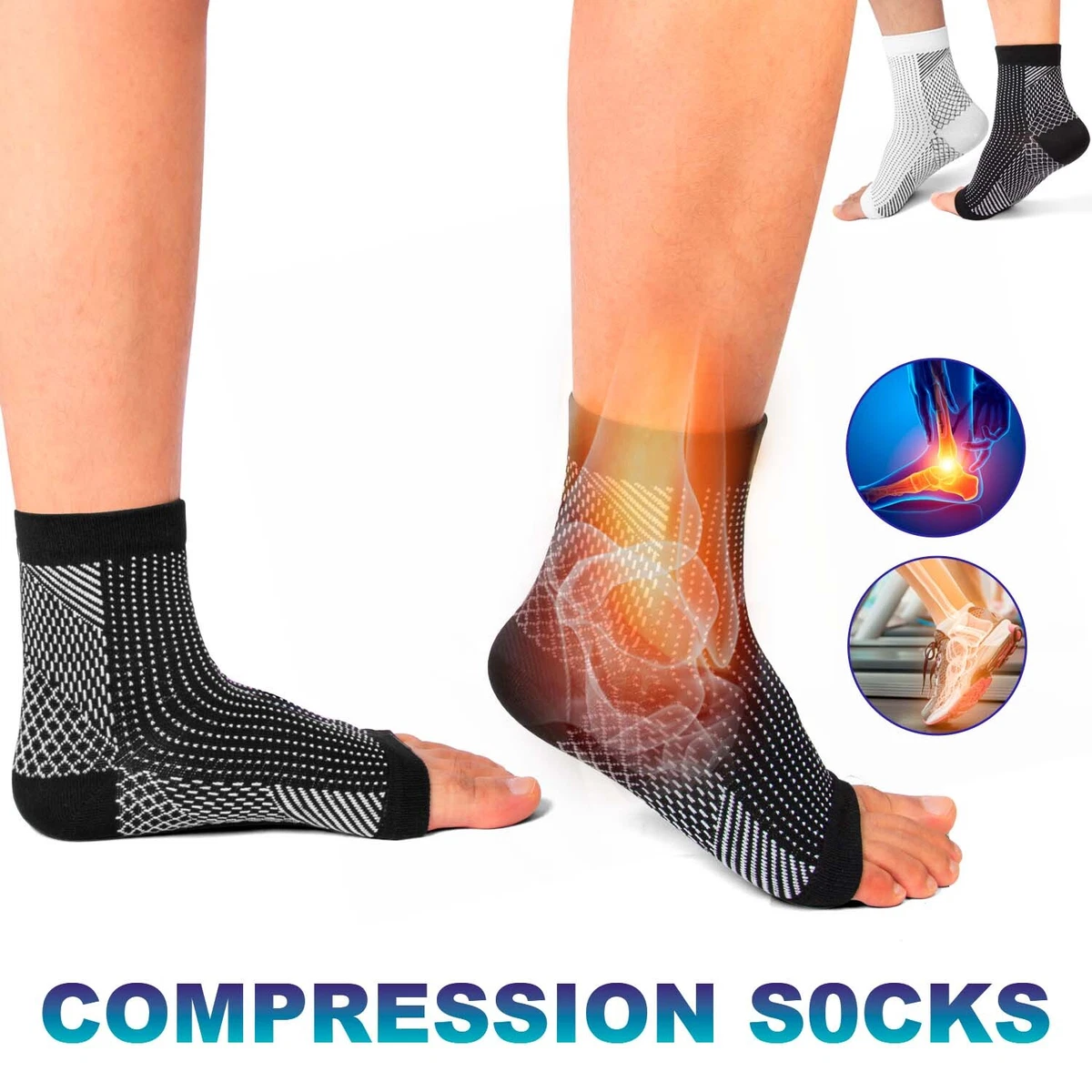 3Pairs Ankle Brace Support Fasciitis Pain Compression Toeless Socks Foot  Relief