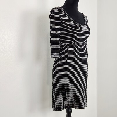 H&M Black/Ivory Rayon 3/4 Sleeve Scoop Neck Thigh Length A-Line Dress Size 4