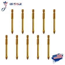 10x 6mm Titanium Ceramic Tile Marble Glass Drill Bit Cross Spear Head Hex Shank
