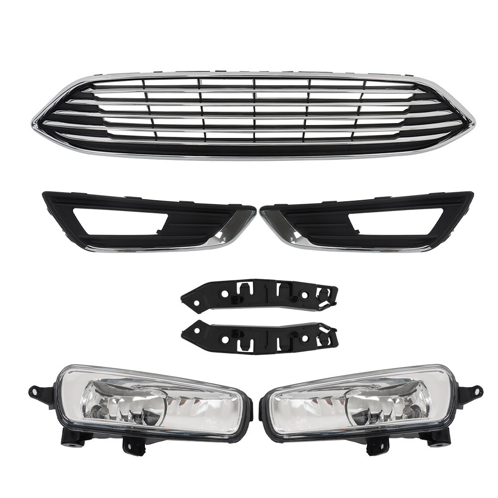 For Ford Focus 15-2018 Front Bumper Cover+Upper Grille w/Fog Light (Cover) Pair