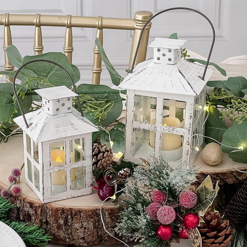 Rustic Farmhouse Decor White Candle Holder Lantern Decorative (5 Inch), Wedding - Picture 2 of 8