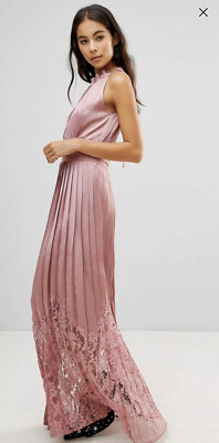 knee length dresses for ladies Rent ASOS Luxe Lace Bubble Hem Mini Dress With Puff Sleeves In Pink