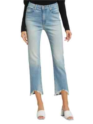 Jonathan Simkhai Size 27 River High Rise Straight Jeans Fringe Triangle Hem